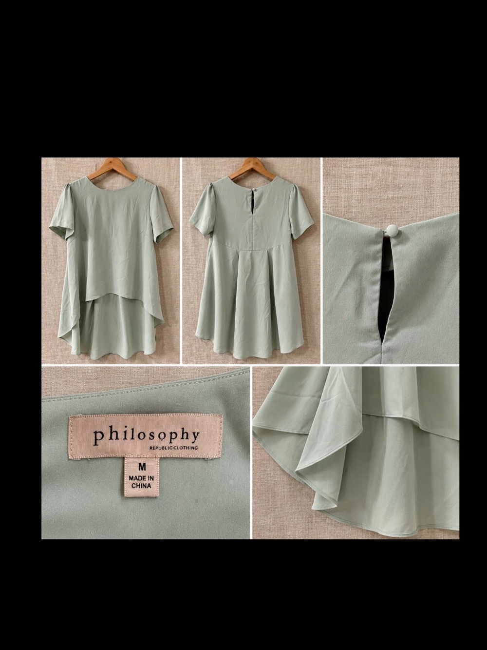 Philosophy Studio Sage Green Layered Womenโs Skirted Top - Size M